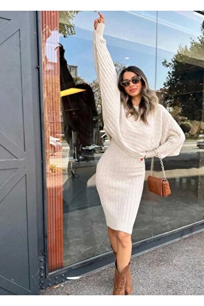 FLEX FASHION Trend Popüler 2 Parça Triko Takım Elbise Taş
