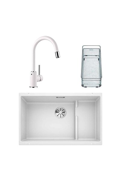 Blanco SUBLINE 700 U LEVEL Granit Beyaz Evye, MIDA-S Beyaz Spiralli Armatür S...