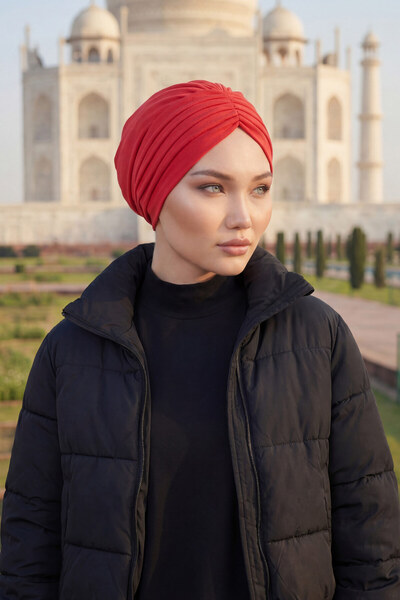 Aisha's Design Bonete din bumbac pieptănat plisat, B-13, roșu