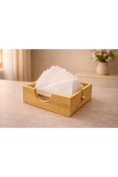 YzHome 18cm Bamboo Napkin Holder Organizer Square Storage Box