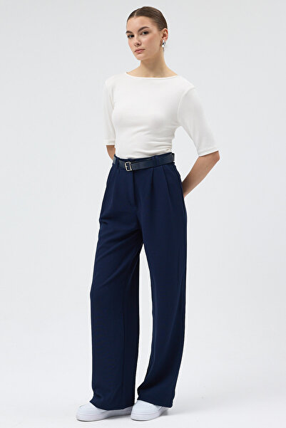 Rays Navy Blue Palazzo Stretch Fabric Women's Trousers 5009