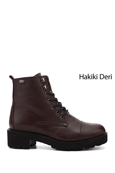 GÖNDERİ(R) Kadın Bordo Floter Fermuarlı Kauçuk Taban Hakiki Deri Postal Bot