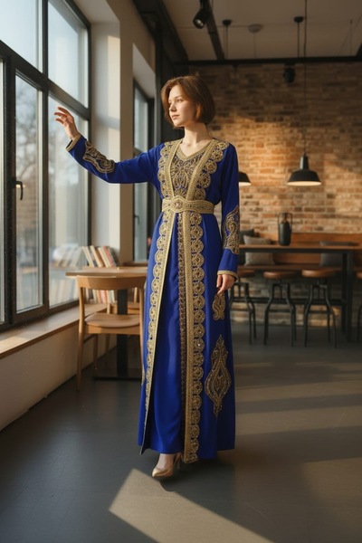 MODA Rochie de seară caftan de nuntă cu centură pentru femei locale