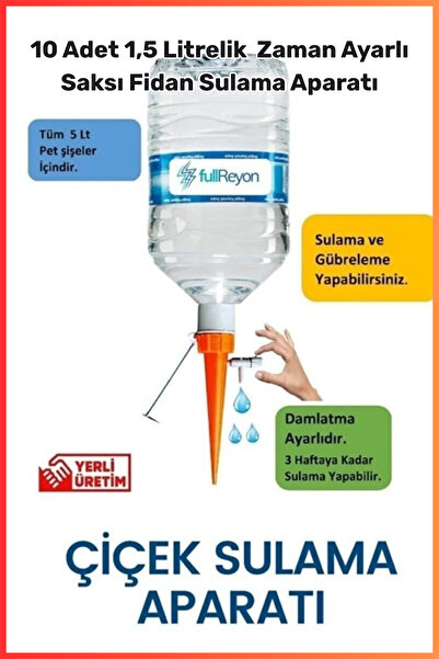 figiza 1,5 Litrelik Şişelere Uyumlu Çiçek Sulama Aparatı Ayar Vanalı Otomatik Damlama Sistemi (10 Adet)