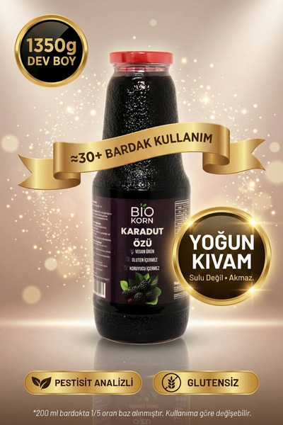 Biokorn Karadut Özü 1350 g | DEV BOY • Yoğun Kıvam • ≈30+ Bardak Kullanım | Pestisit Analizli
