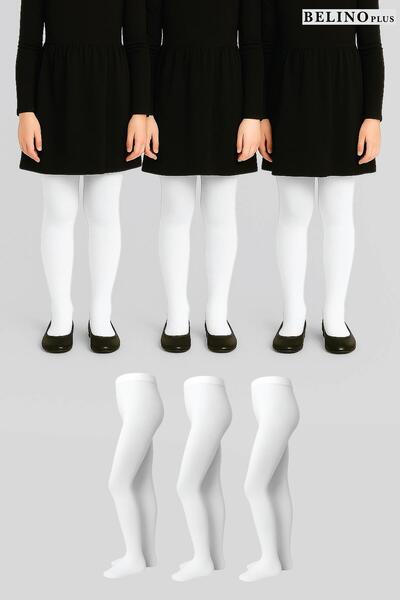 Belyy Socks White Color 3 Pack Plain Cotton Girls' Pantyhose
