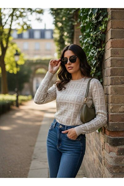 YusGos Women's Crew Neck Letter Pattern High Quality Knitwear Sweater