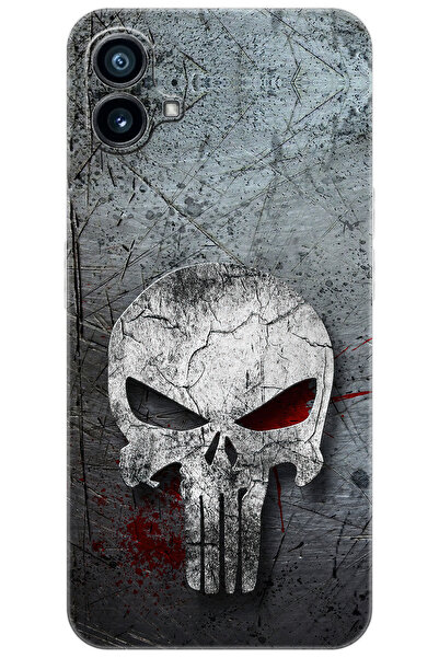 NOTHING Phone 1 (2023) Uyumlu Kılıf Desen Baskılı Silikon Gri Kuru Kafa STK:2...