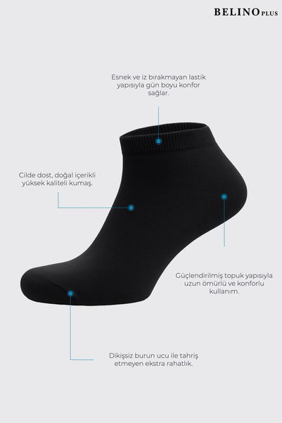BELİNOPLUS Bamboo Women's 5 Pack Breathable Anti-Sweat Black Color Booties Socks