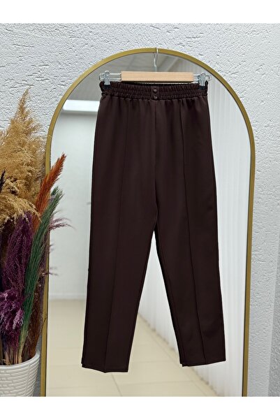 BENAHOLL Gülçin Front Double Button Detailed Carrot Leg Trousers-Mt5881 Brown