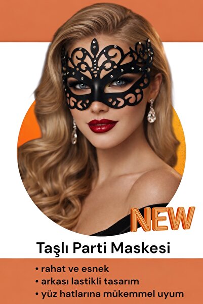 Outrock Parti Maske Kadın Yıl Başı Taşlı Maske Siyah Dantel Görünümlü Balo Kostümlü Partisi
