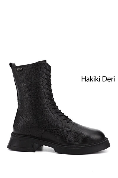 GÖNDERİ(R) Damskie / Dziewczęce Czarne Floater Zipper Gruba Podeszwa Oryginalne Skórzane Buty Bojowe