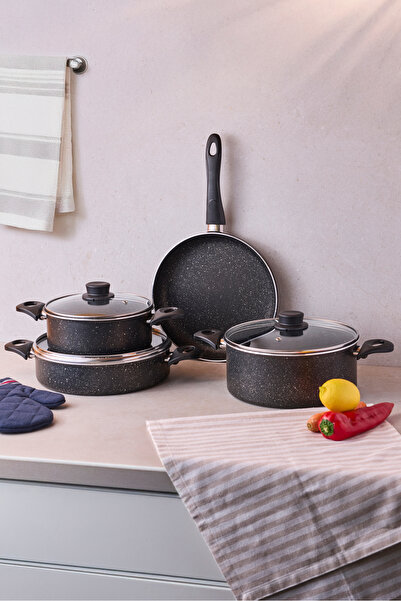 Perotti طقم أواني طهي ومقالي ماستر جرانيتو الأسود مكون من 7 قطع