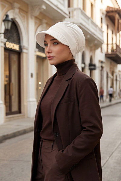 Aisha's Design Καπέλο από χτενισμένο βαμβάκι με προσωπίδα, B-73, κρεμ