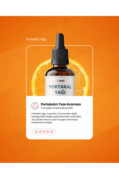 Nadir Kimya Portakal Yağı 10 ml – %100 Doğal – Uçucu (Esansiyel) Yağ – Cilt & Saç Bakımı – Masaj