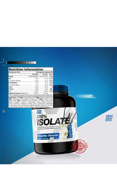 Body Armor Nutrition Whey Protein Powder Isolate 100%,Vanilla - 23 Grams of Protein - 80 Servings-2000 Grams