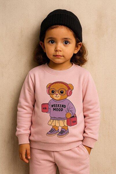 Katia&Bony طقم رياضي بناتي منقوش باللون الوردي