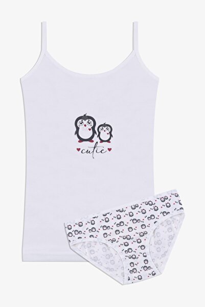 koza iç giyim Set de slip pentru atleti din bumbac cu model pinguin pentru fete
