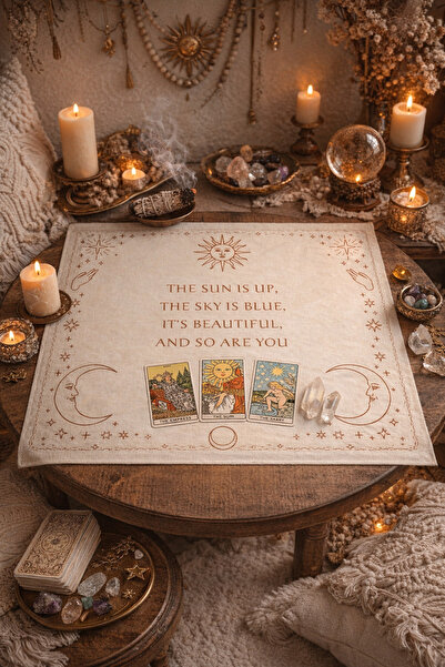 ALAMODECOR The Sun Yazılı Güneş Desenli Tarot Örtüsü | Sunak Örtüsü | Altar Ö...