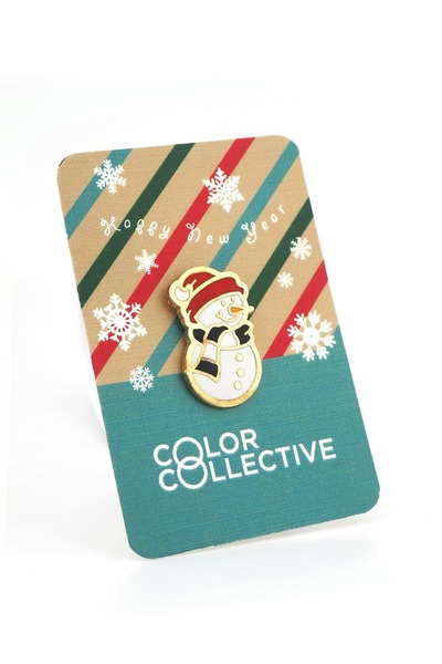 Color Collective Yeni Yıl Rozet, Altın Rengi, Kardan Adam, Yılbaşı Metal Rozet.