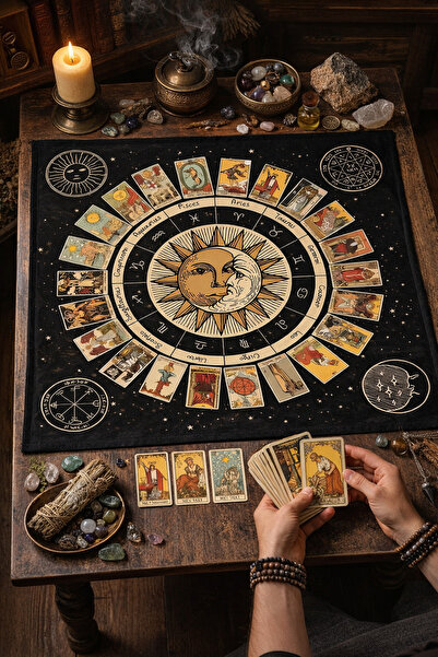 ALAMODECOR Tarot Kart Güneş Ay Desenli Astrolojik Desenli Tarot Örtüsü | Suna...