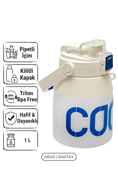 Shotay Spor Çift Pipetli Tritan Matara 1 L Omuz Askılı Su Şişesi