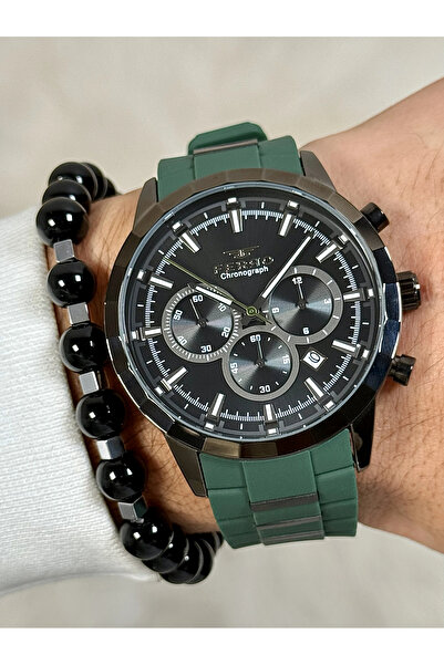 FERRO Yeşil Silikon Kordon Erkek Kol Saati FM31360D-ZJ2 Fonksiyonları Aktif Su Geçirmez Bileklik Hediyeli