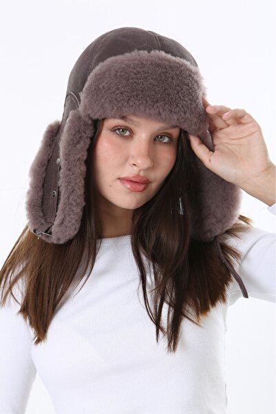 ERAT TİCARET قبعة من جلد الغنم من لندن، قبعة شتوية من الفرو مع غطاء للأذن