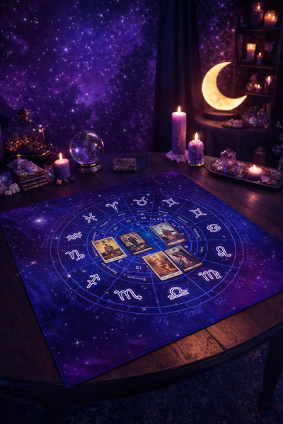 ALAMODECOR Mavi Burç Desenli Tarot Örtüsü | Sunak Örtüsü | Altar Örtüsü | Rit...