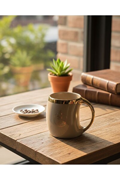 Paçi Gümüş Yaldızlı Tekli Kupa – Porselen Kahve & Çay Kupası – Şık Tasarımlı Günlük Kupa