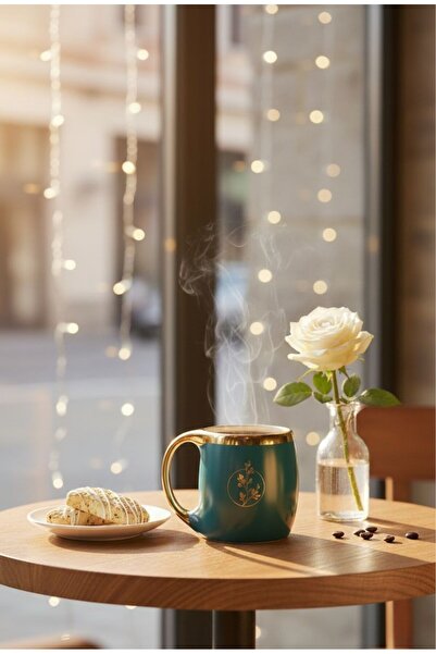 Paçi Gümüş Yaldızlı Tekli Kupa – Porselen Kahve & Çay Kupası – Şık Tasarımlı Günlük Kupa