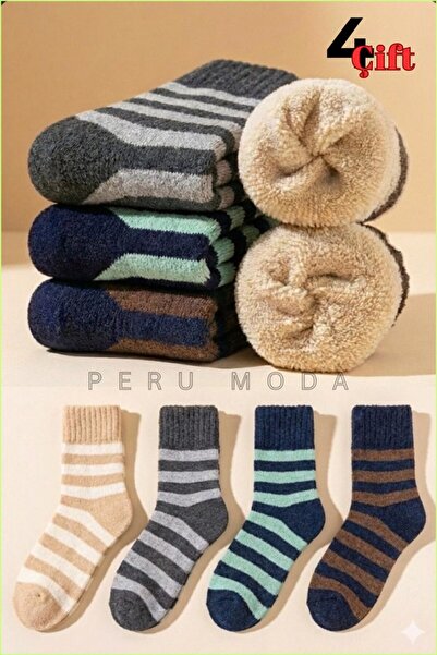 peru moda 4 Çift Thermal Kalın Havlu Çorap Kışlık Ünisex