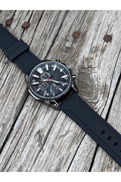 DEEPWELL ساعة يد رجالية بسوار من السيليكون باللون الأسود مع هدية P4