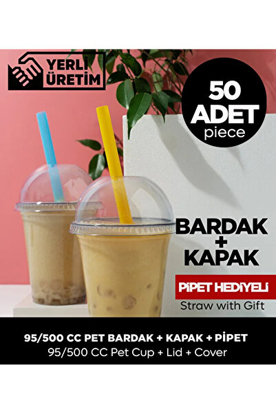 Sepet Doldur 95/500 CC Pet Bardak + Kapak - 50 Adet (PİPET HEDİYE)