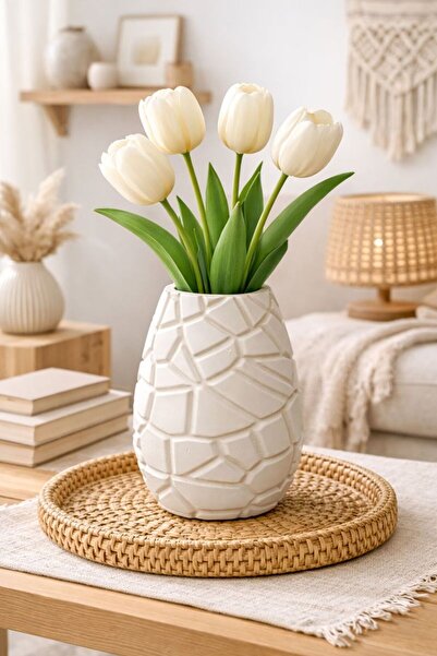 teknotrust مزهرية هندسية مصنوعة يدويًا، هدية ديكور من Pinterest، مزهرية بامباس، لا تشمل الزهور