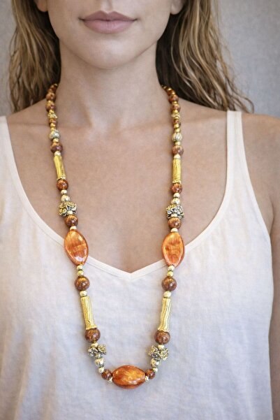 Gönülden Tasarım KAHVERENGİ KEMİK KADIN KOLYE BOY 40