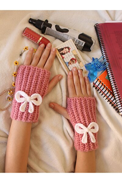 TRENDİN YOLU İki Renkli Kışlık Parmaksız El Yapımı Eldiven Üz