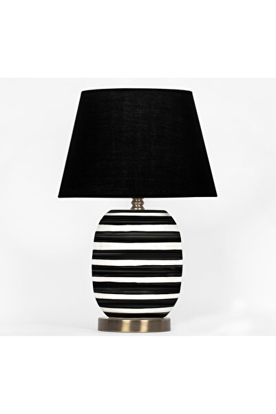 MOENAStudio Black and White Striped Madrid Ceramic Lampshade – Black Headboard