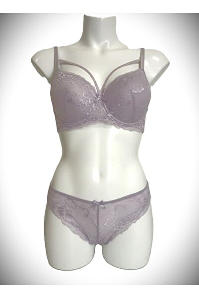 PALVİN Kadın Lavanta Dantelli Strappy Detaylı Destekli Balenli Sütyen Külot T...