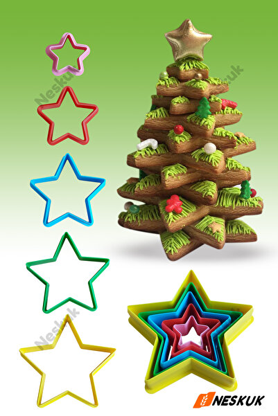 Neskuk 5 قطع من قوالب الكوكيز على شكل نجمة / قوالب كوكيز شجرة عيد الميلاد / ر...