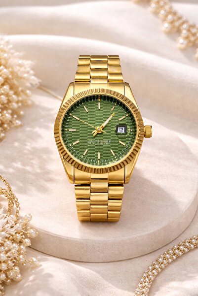 Nicevia Women's Watch Luxury Green Dial Gold Band with Calendar