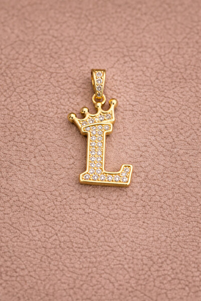 Owentis Çelik Gold Taşlı Crown L Harf Kolye -kararma Yapmaz-