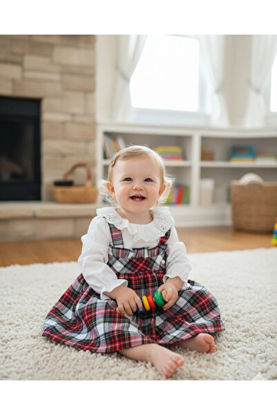 My Lusa Baby Defne 2 Serisi Kız Çocuk Ekose Elbise – Pamuklu Fırfırlı Yaka Be...