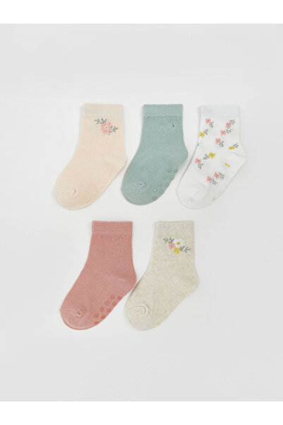 LC Waikiki Nevavm Farkıyla Lcw Baby Pink Floral Girls' Socks 5-Pack