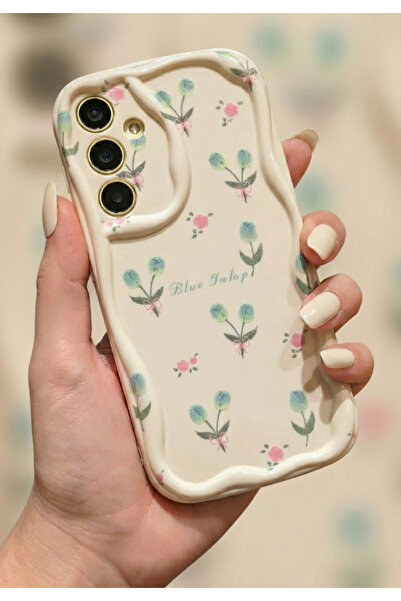 Rivor Samsung Galaxy S24 FE Uyumlu Kılıf Yeni Sezon Çiçekli Yumuşak Kenarlı Yeşil Lale Deseni Trend Kapak