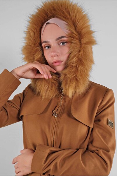 Alvina KAPÜŞONU KÜRKLÜ MANTO 90111