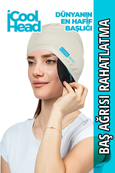 iCool Head Mıgren Ve Baş Ağrısı Giderici Başlık, Sıcak Ve Soğuk Kompres Şapka, Buz Paketi Bandaj (EKRU)