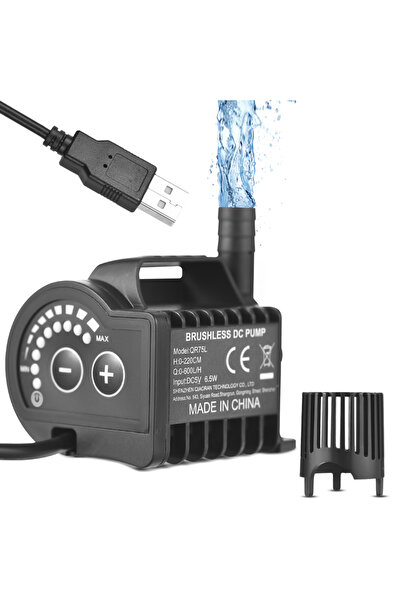 Choice مضخة مياه غاطسة محمولة QR75L تعمل بمنفذ USB، قابلة للتعديل بـ 8 مستويات: 0-400 لتر/ساعة و0-600 لتر/ساعة، مضخة نافورة صغيرة