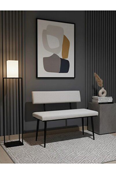 ÖZCAN METAL Puffy Kumaş Siyah Metal Ayaklı Sırtlı Mutfak Salon Antre Yatak Od...