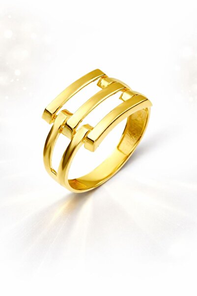 Çgk Çiğdem Gürel Kuyumculuk 8 Ayar Altın Üç Sıra Modern Tasarım Kadın Yüzük – Minimal & Şık Model